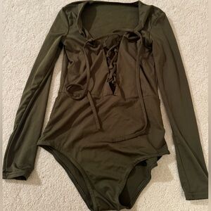 Amazon olive small tie up long sleeve bodysuit never worn